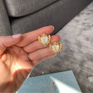 Vintage Gold and White Lion Shield Crest earrings